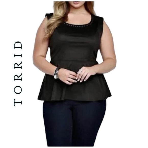 TORRID FAUX SUEDE SLEEVELESS STUDDED PEPLUM TOP BLACK IN COLOR SIZE 1 (1X) - Picture 1 of 10